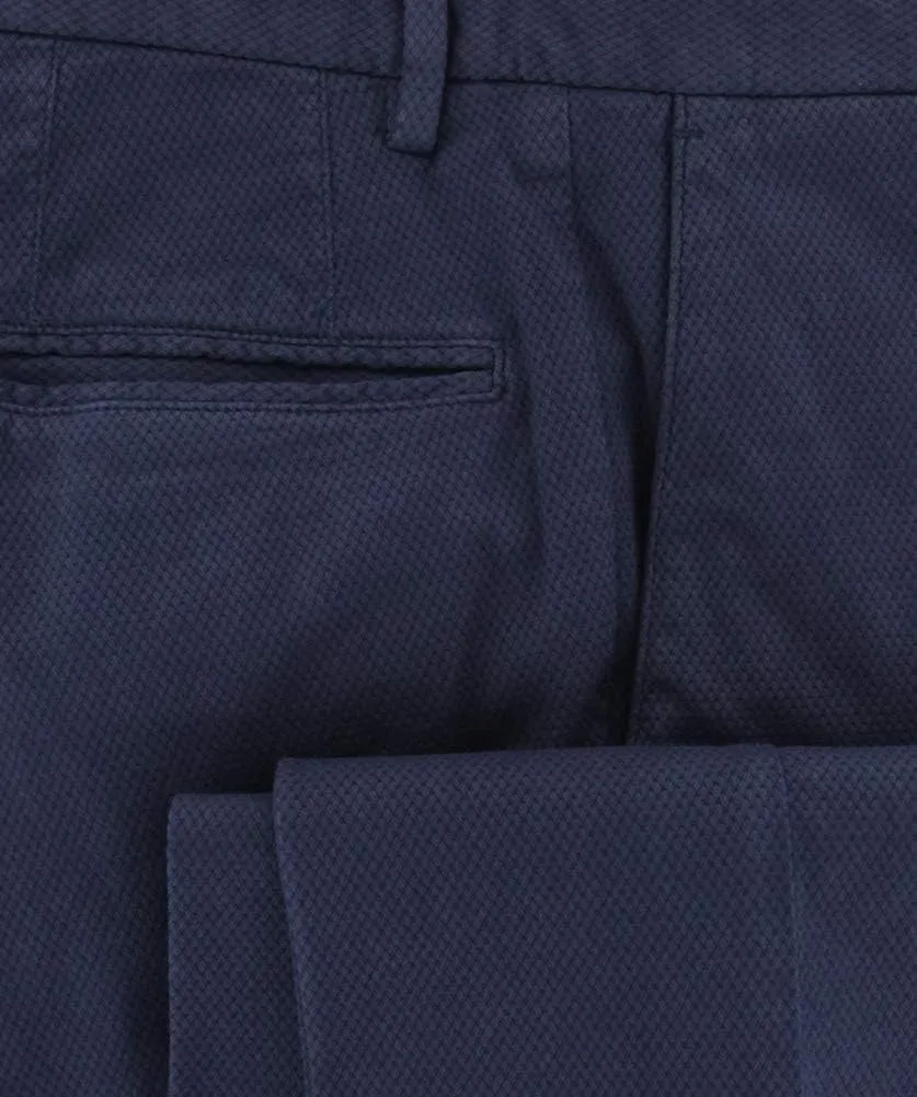 Blue Solid Cotton Blend Pants - Slim