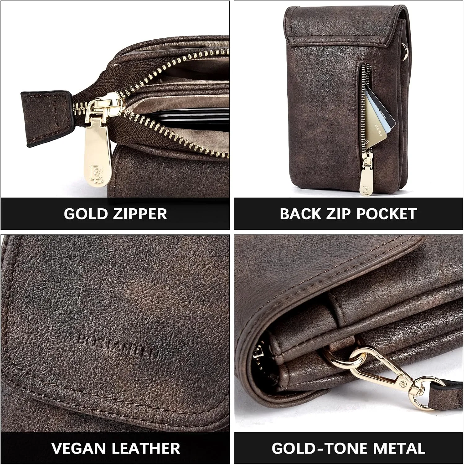 BOSTANTEN Vegan Leather Small Crossbody Bags for Women Designer Cell Phone Bag Wallet Purses Adjustable Strap