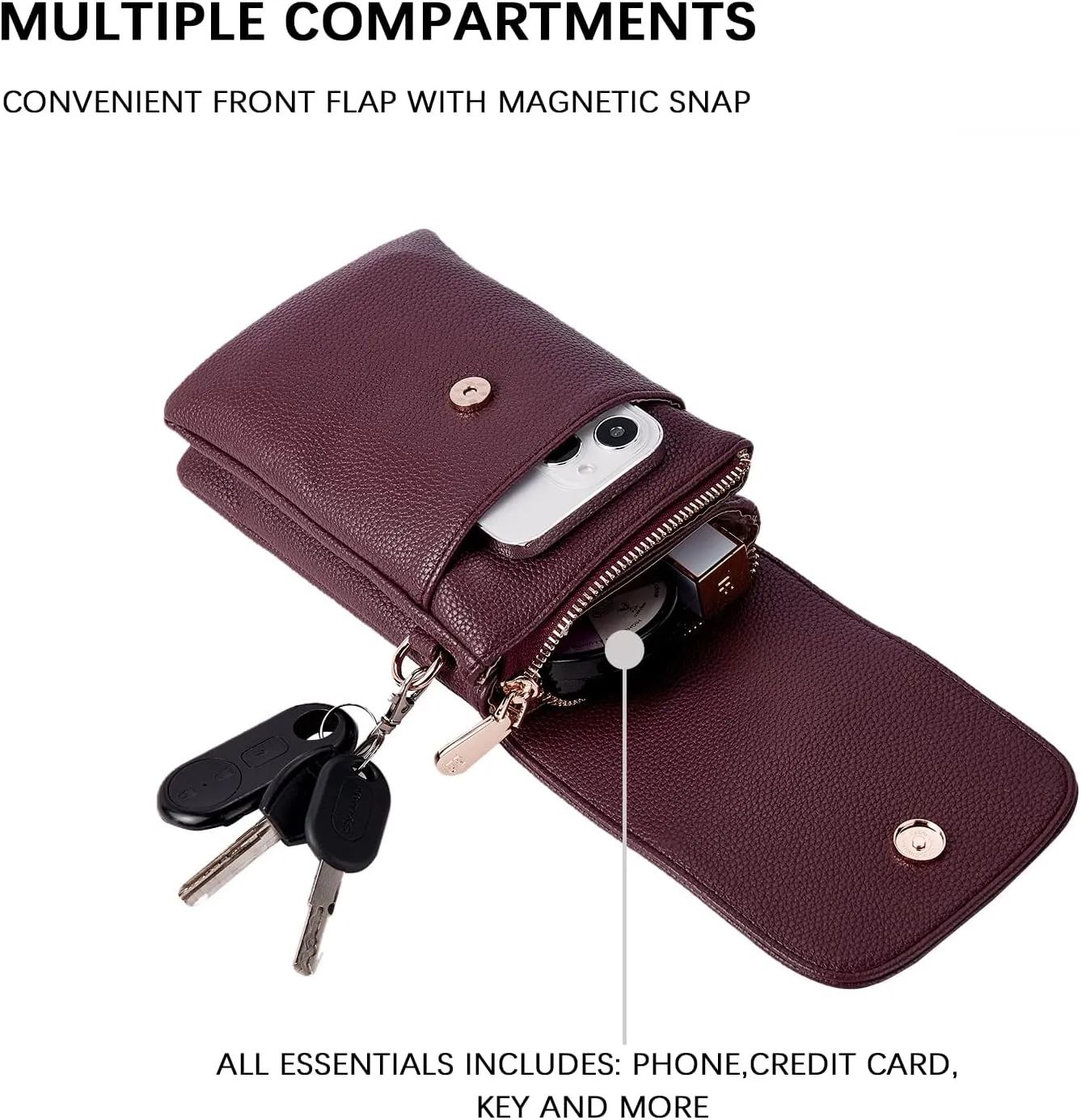 BOSTANTEN Vegan Leather Small Crossbody Bags for Women Designer Cell Phone Bag Wallet Purses Adjustable Strap