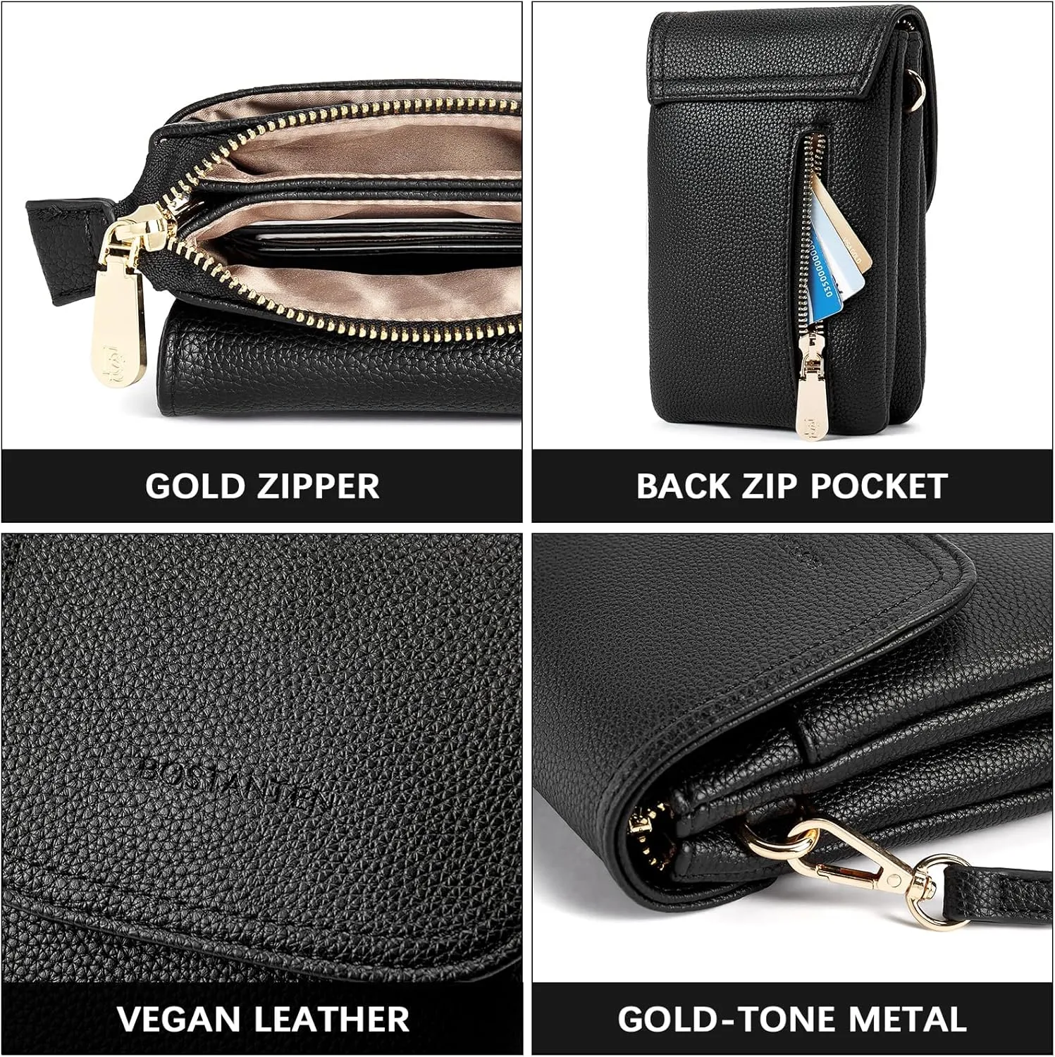 BOSTANTEN Vegan Leather Small Crossbody Bags for Women Designer Cell Phone Bag Wallet Purses Adjustable Strap