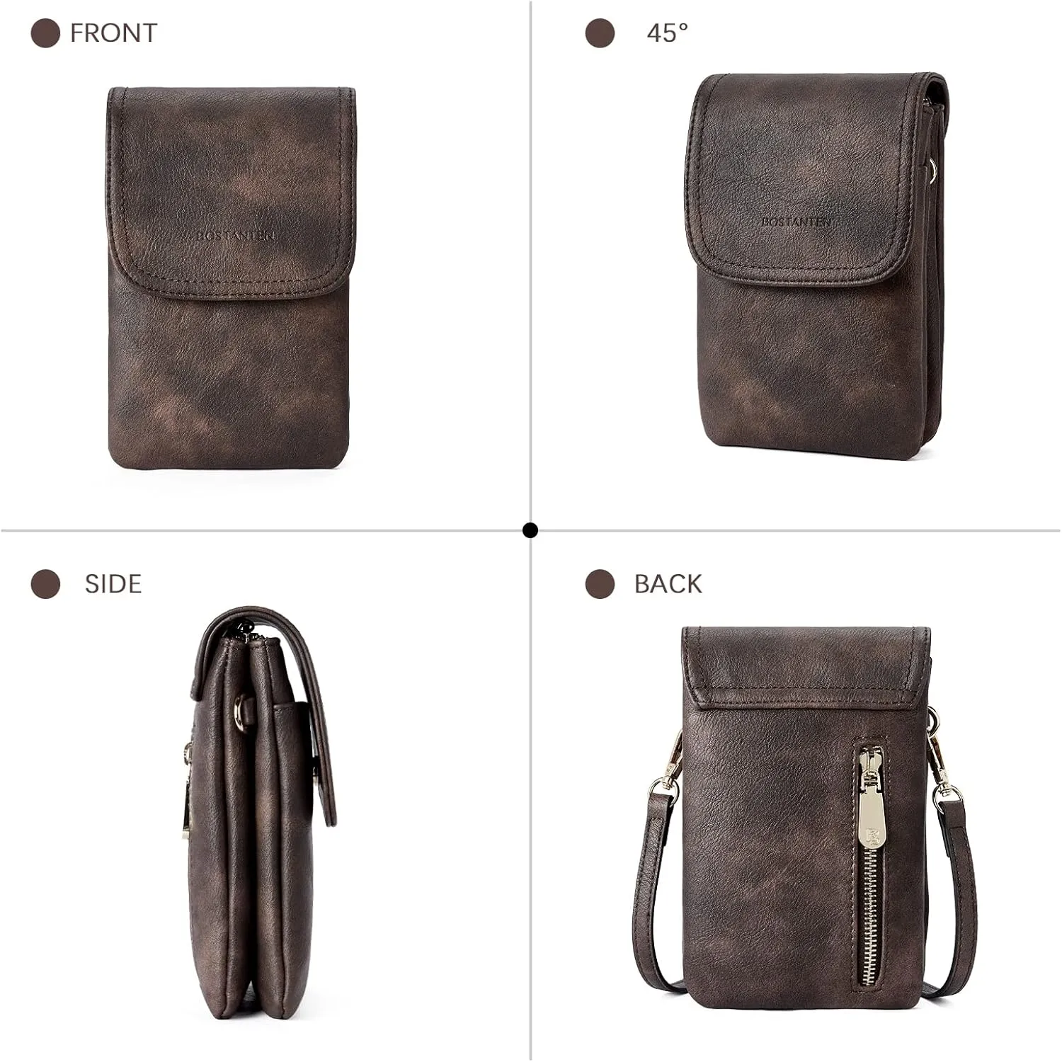 BOSTANTEN Vegan Leather Small Crossbody Bags for Women Designer Cell Phone Bag Wallet Purses Adjustable Strap