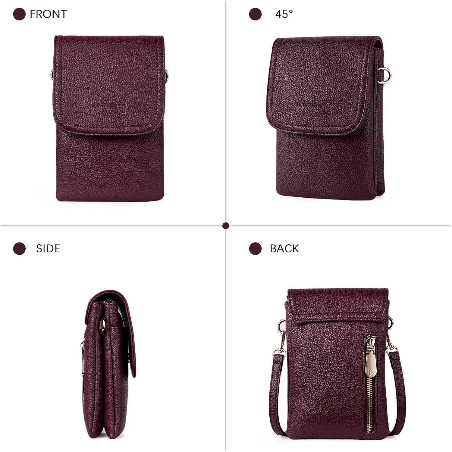 BOSTANTEN Vegan Leather Small Crossbody Bags for Women Designer Cell Phone Bag Wallet Purses Adjustable Strap