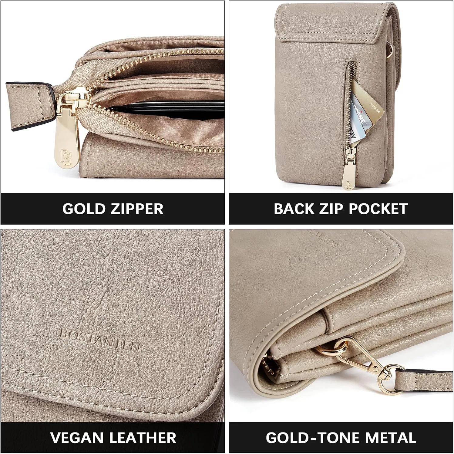 BOSTANTEN Vegan Leather Small Crossbody Bags for Women Designer Cell Phone Bag Wallet Purses Adjustable Strap