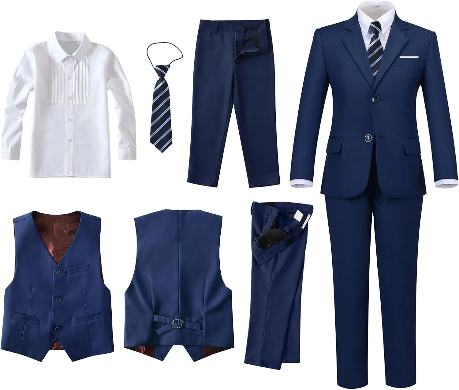 Boys Suits 5 Piece Formal Suit Set Slim Fit Formal Dress Clothes Ring Bearer Outfit for Kids