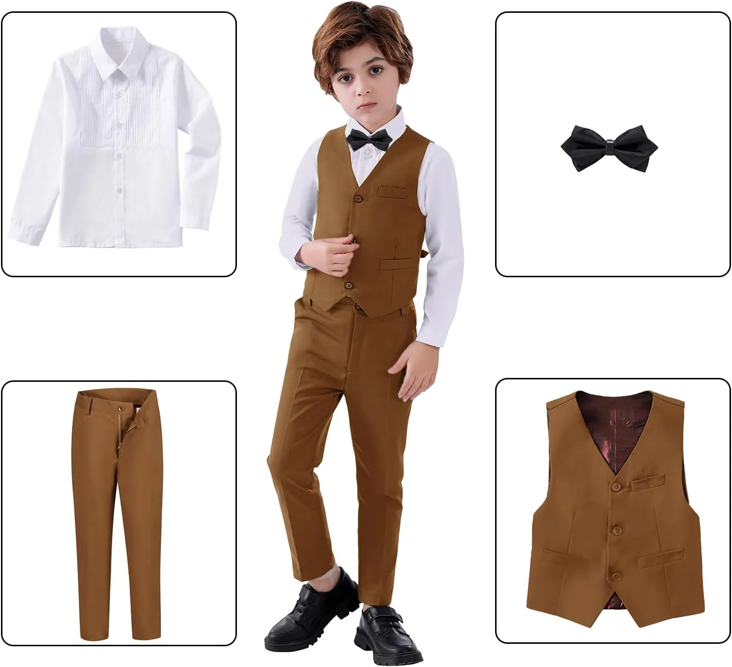 Boys Suits Slim Fit 4 Piece Formal Dresswear Suit for Kids Tuxedo Wedding Set Toddler Boy Dress with Vest Shirt Pants and Tie