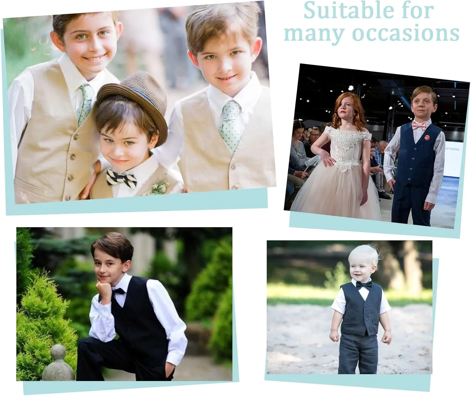 Boys Suits Slim Fit 4 Piece Formal Dresswear Suit for Kids Tuxedo Wedding Set Toddler Boy Dress with Vest Shirt Pants and Tie