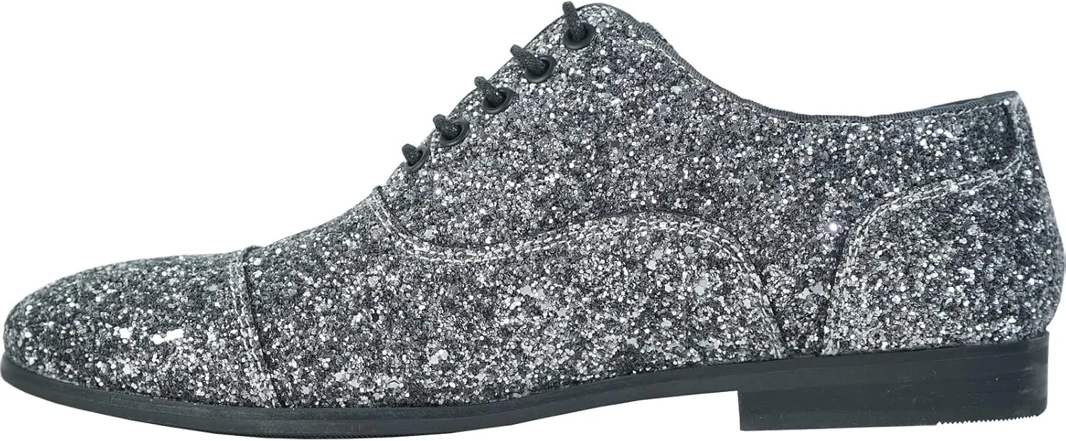 bravo! Men Dress Shoe Prom Slip-on Loafer Lace-up Oxford Cap Toe Metallic Glitter for Wedding Prom Black Blue Green Gold Pink Pewter Purple Silver Red