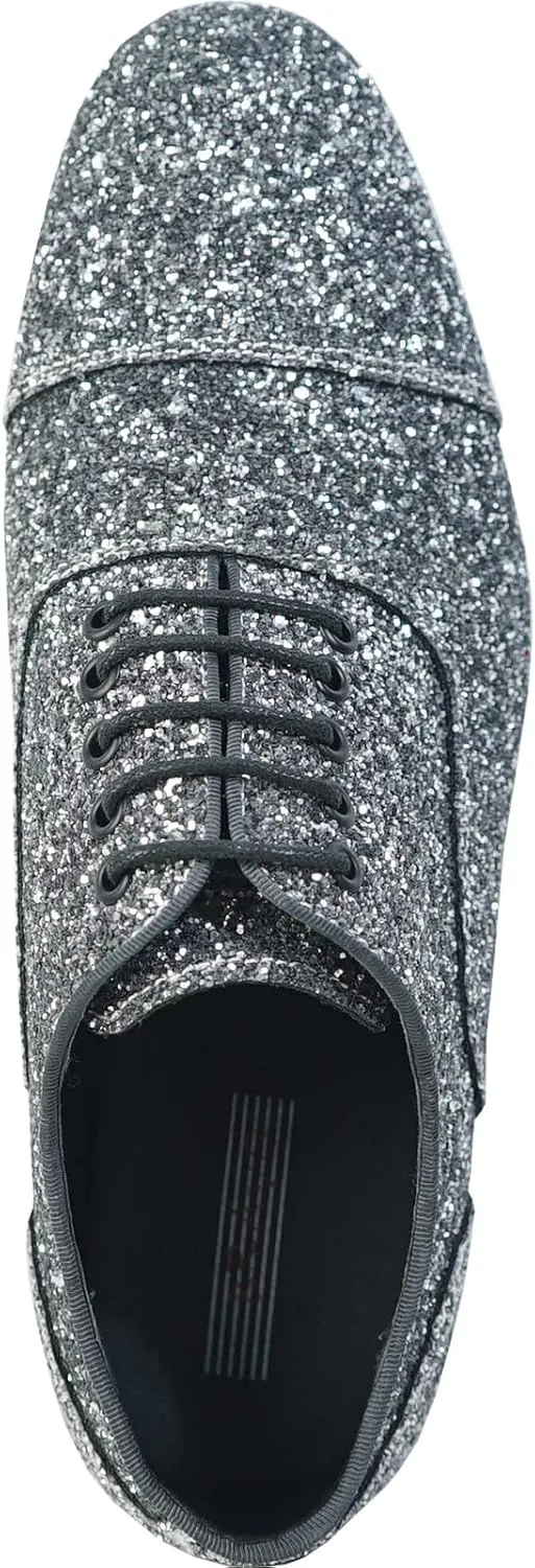 bravo! Men Dress Shoe Prom Slip-on Loafer Lace-up Oxford Cap Toe Metallic Glitter for Wedding Prom Black Blue Green Gold Pink Pewter Purple Silver Red
