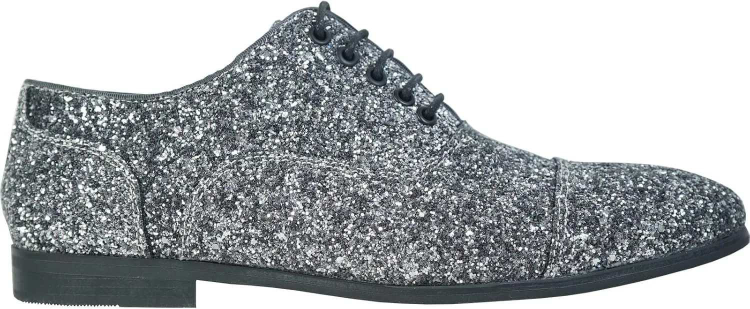 bravo! Men Dress Shoe Prom Slip-on Loafer Lace-up Oxford Cap Toe Metallic Glitter for Wedding Prom Black Blue Green Gold Pink Pewter Purple Silver Red