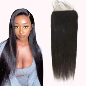 Brazilian Virgin Straight Human Hair 5x5 Lace Closure 100% Unprocessed Human Hair Brazilian Virgin Hair With Baby Hair Free Part Natural Color (8Inch, 5X5 lace Closure)
