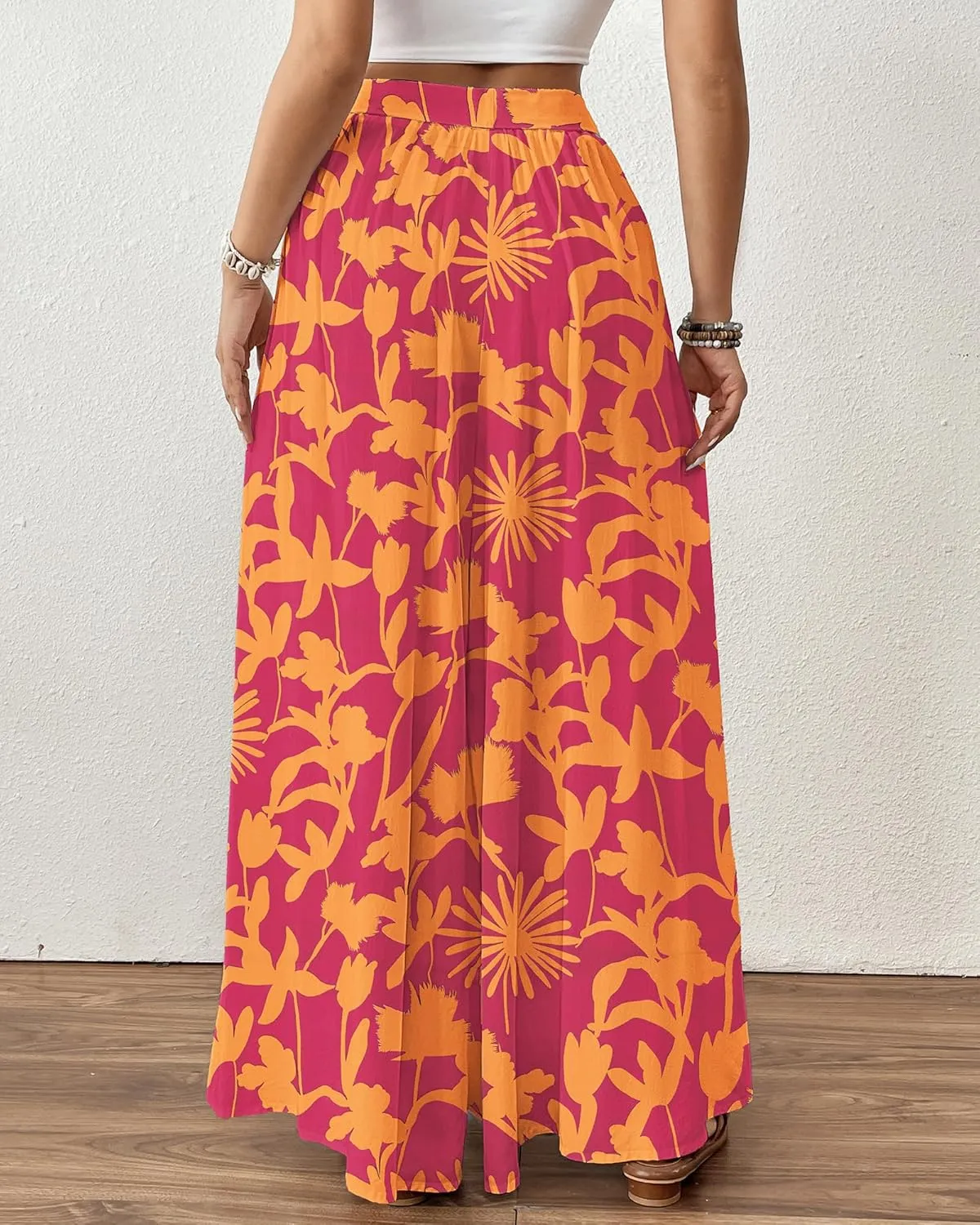 Bsubseach Wide Leg Pants Woman Flowy Floral Palazzo Pants for Women High Waisted Summer Casual Trousers Cruise Outfits