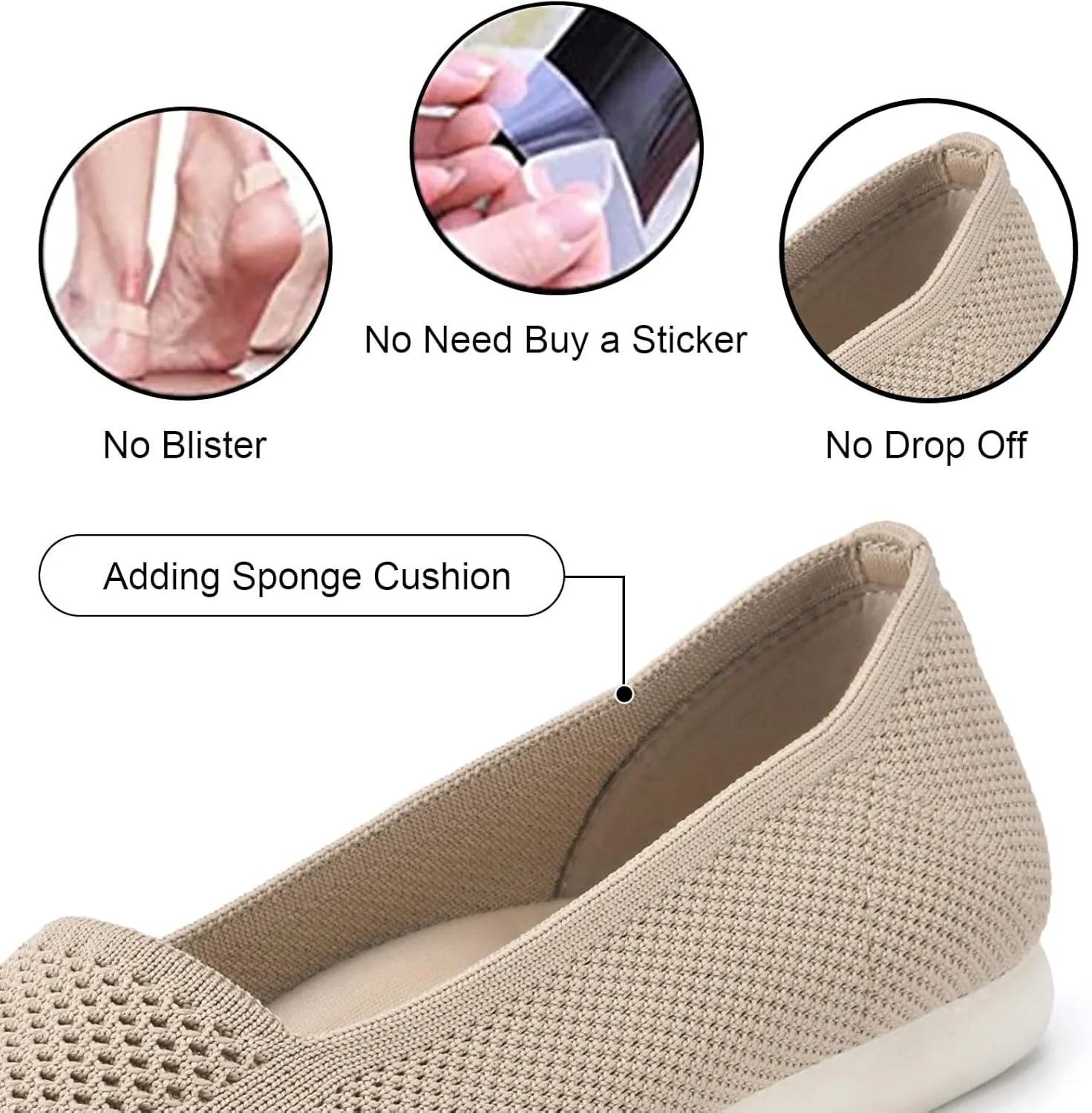 Buyrew Women's Flats Pointed Toe Ballet Shoes Knit Dress Shoes Low Wedge Slip On Arch Support Walking Office Business Flats