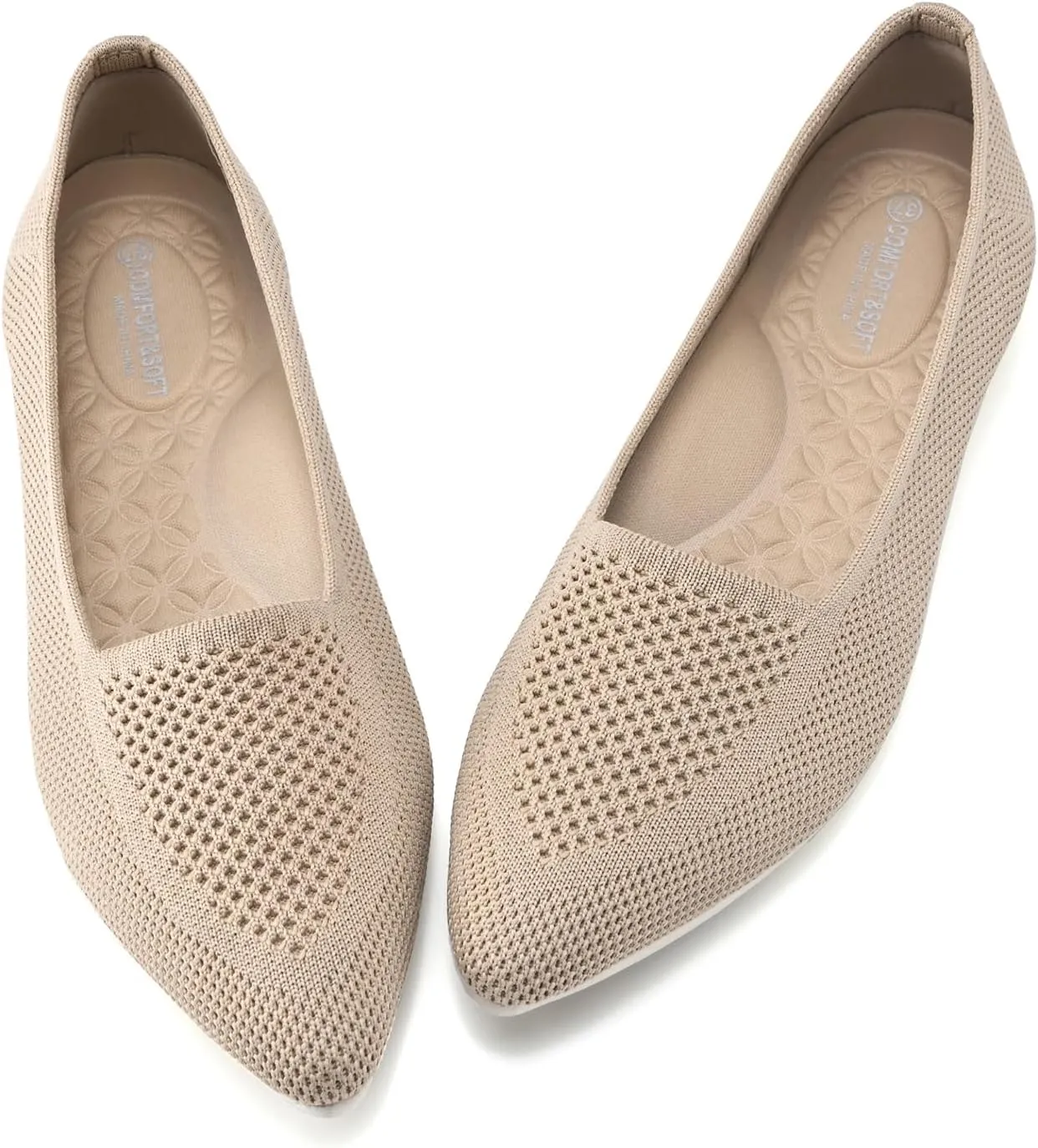 Buyrew Women's Flats Pointed Toe Ballet Shoes Knit Dress Shoes Low Wedge Slip On Arch Support Walking Office Business Flats
