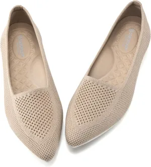 Buyrew Women's Flats Pointed Toe Ballet Shoes Knit Dress Shoes Low Wedge Slip On Arch Support Walking Office Business Flats