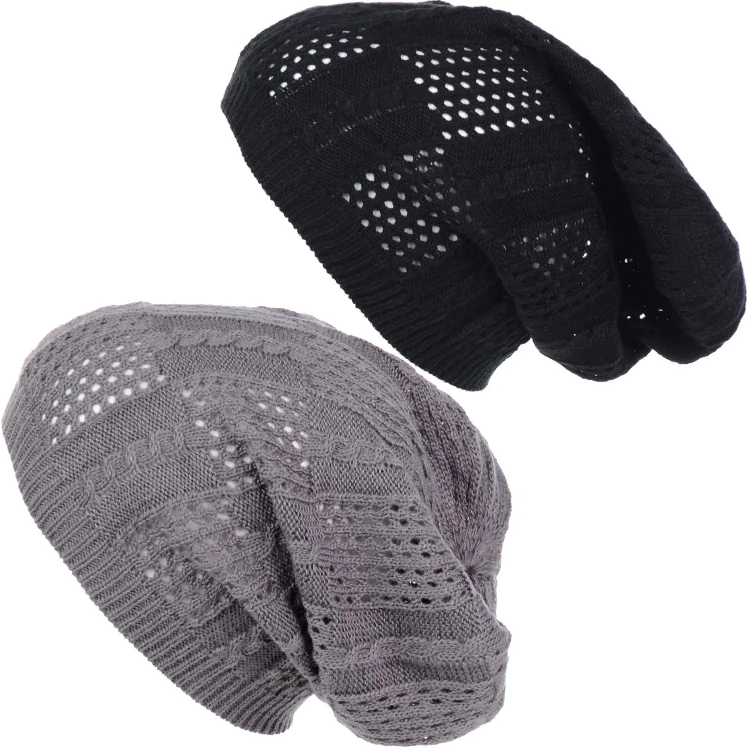 BYOS Women's Airy Cutout Cable Lightweight Slouchy Crochet Knit Beanie Hat