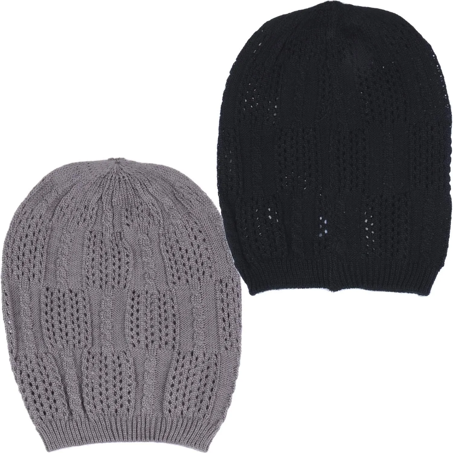 BYOS Women's Airy Cutout Cable Lightweight Slouchy Crochet Knit Beanie Hat