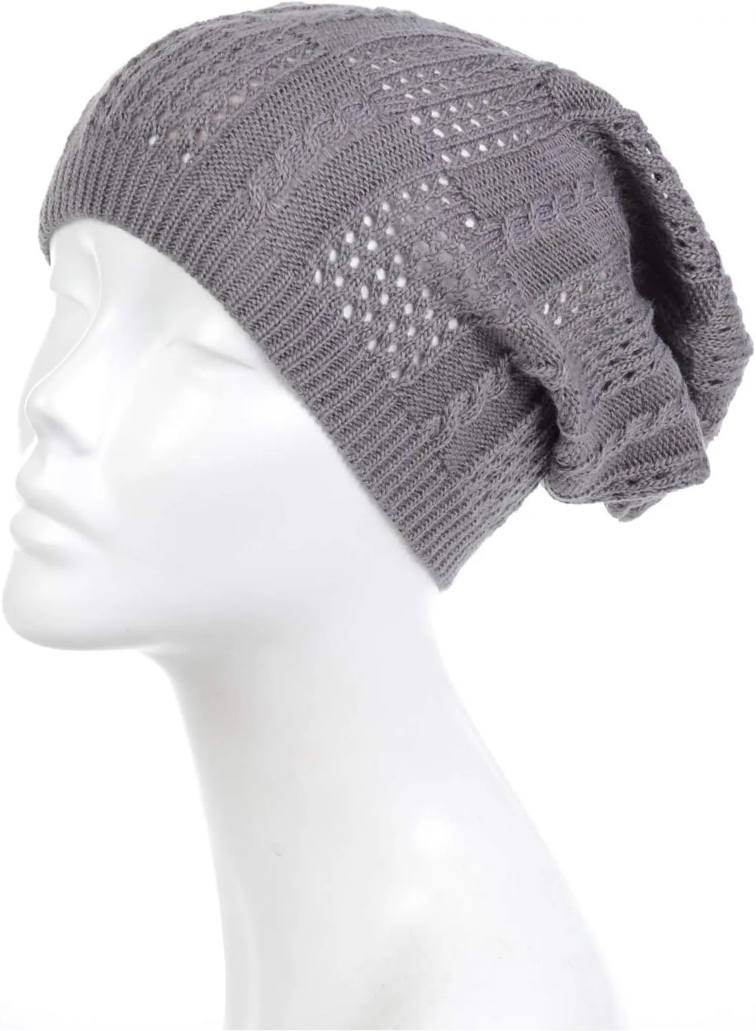 BYOS Women's Airy Cutout Cable Lightweight Slouchy Crochet Knit Beanie Hat