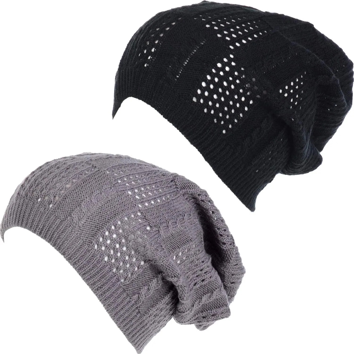 BYOS Women's Airy Cutout Cable Lightweight Slouchy Crochet Knit Beanie Hat