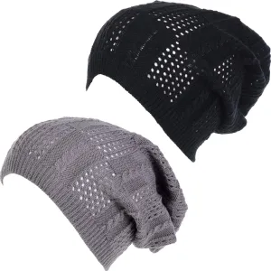BYOS Women's Airy Cutout Cable Lightweight Slouchy Crochet Knit Beanie Hat