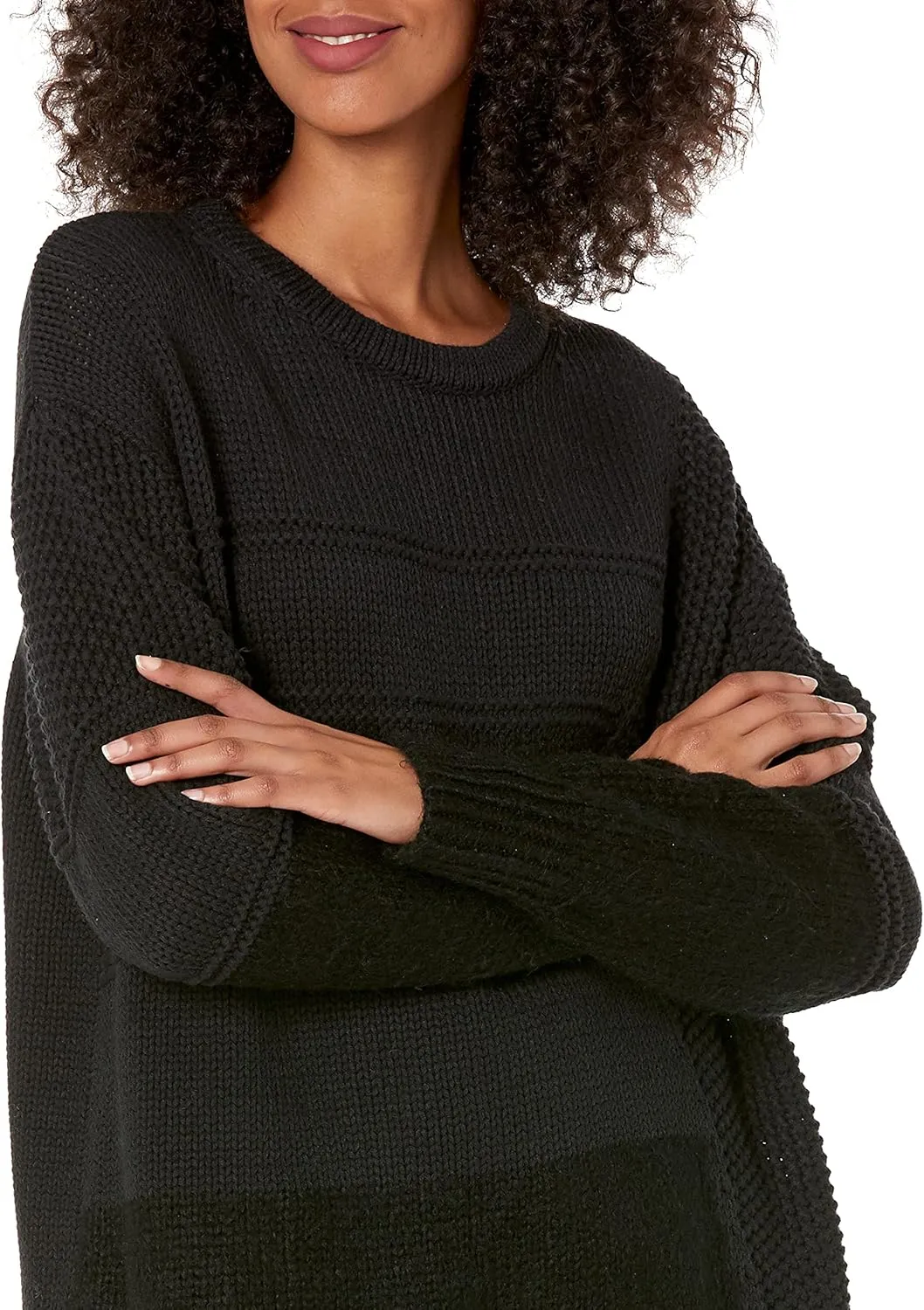 Cable Stitch Women's Mixed Stitch Long-Sleeve Oversized Sweater - Soft Crewneck Slouchy Casual Pullover Top
