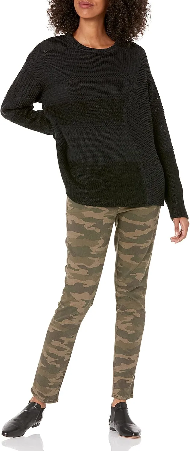 Cable Stitch Women's Mixed Stitch Long-Sleeve Oversized Sweater - Soft Crewneck Slouchy Casual Pullover Top