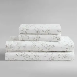 Calvin Klein - King Bed Sheets, Silky Smooth Sateen Cotton Bedding Set with Deep Pockets, Oeko-TEX Certified (Airy Botanical Beige, King)