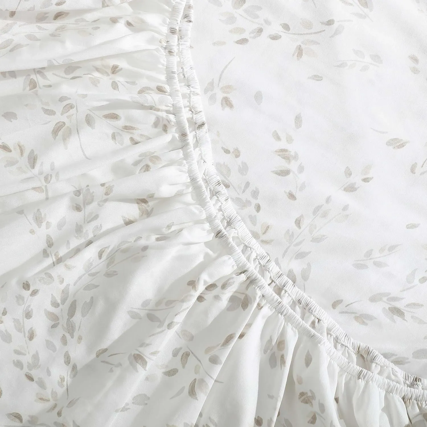 Calvin Klein - King Bed Sheets, Silky Smooth Sateen Cotton Bedding Set with Deep Pockets, Oeko-TEX Certified (Airy Botanical Beige, King)