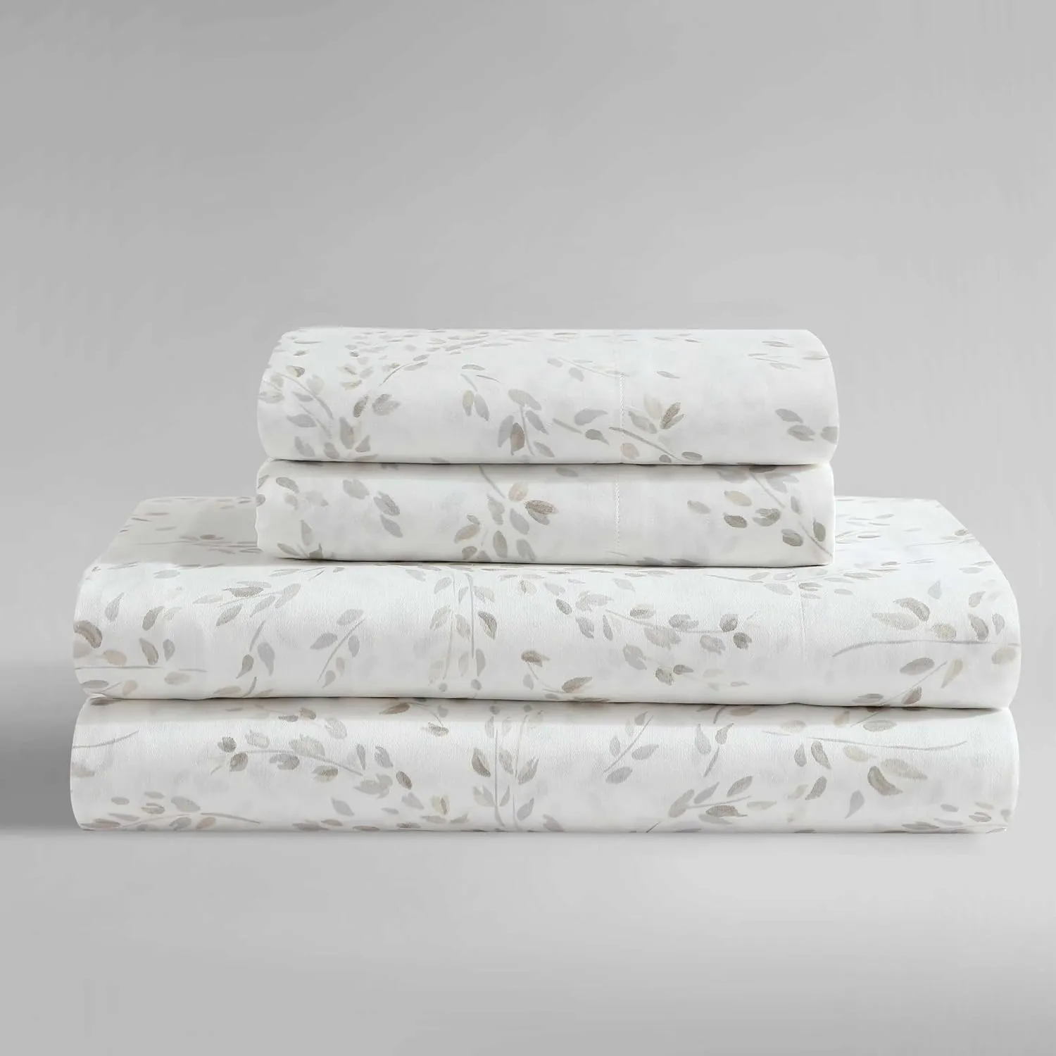 Calvin Klein - King Bed Sheets, Silky Smooth Sateen Cotton Bedding Set with Deep Pockets, Oeko-TEX Certified (Airy Botanical Beige, King)