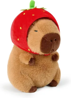 Capybara Plush Stuffed Animal with Turtle Backpack for Kids Adults Birthdays Valentines Gift 10Inch/25cm (Strawberry)
