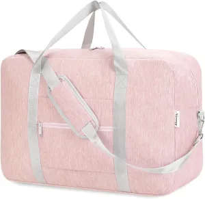Carry on luaggage 22x14x9 Airlines Approved Foldable Carry on Bag Travel Duffel Packable Duffle Overnight for Women 40L (Pink)