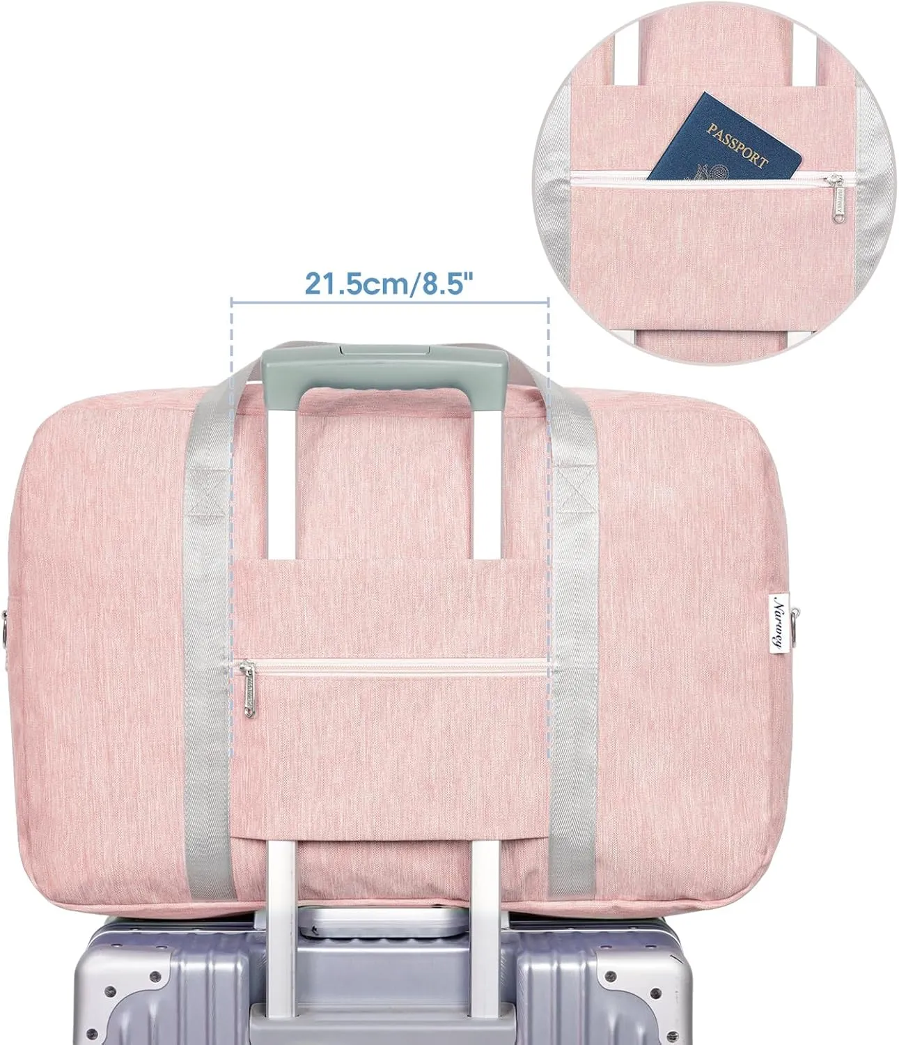 Carry on luaggage 22x14x9 Airlines Approved Foldable Carry on Bag Travel Duffel Packable Duffle Overnight for Women 40L (Pink)