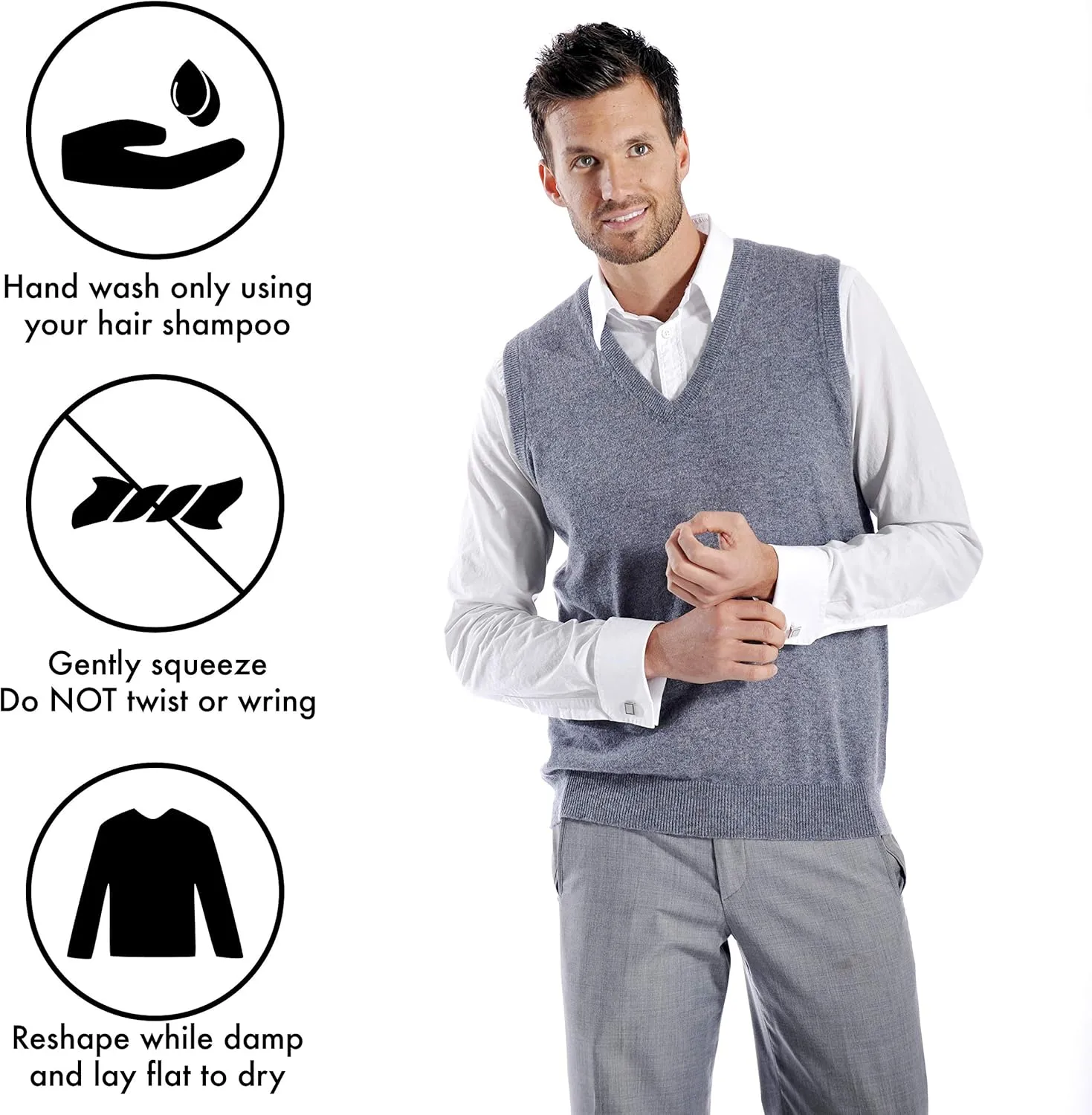 Cashmere Boutique 100% Pure Cashmere Pullover V Neck Sleeveless Sweater for Men – Classic, Vest Style, Soft and Warm Sweater