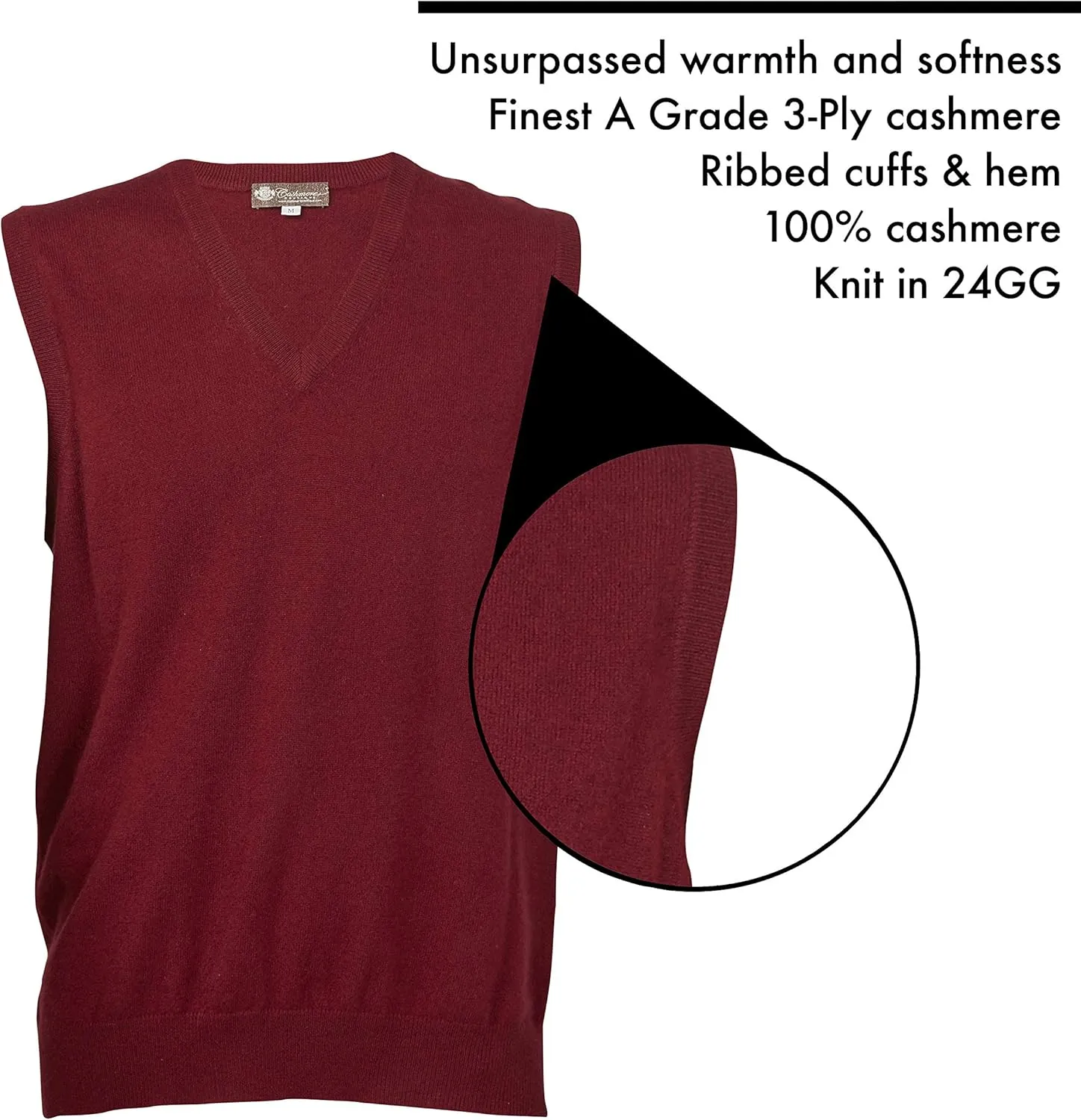 Cashmere Boutique 100% Pure Cashmere Pullover V Neck Sleeveless Sweater for Men – Classic, Vest Style, Soft and Warm Sweater