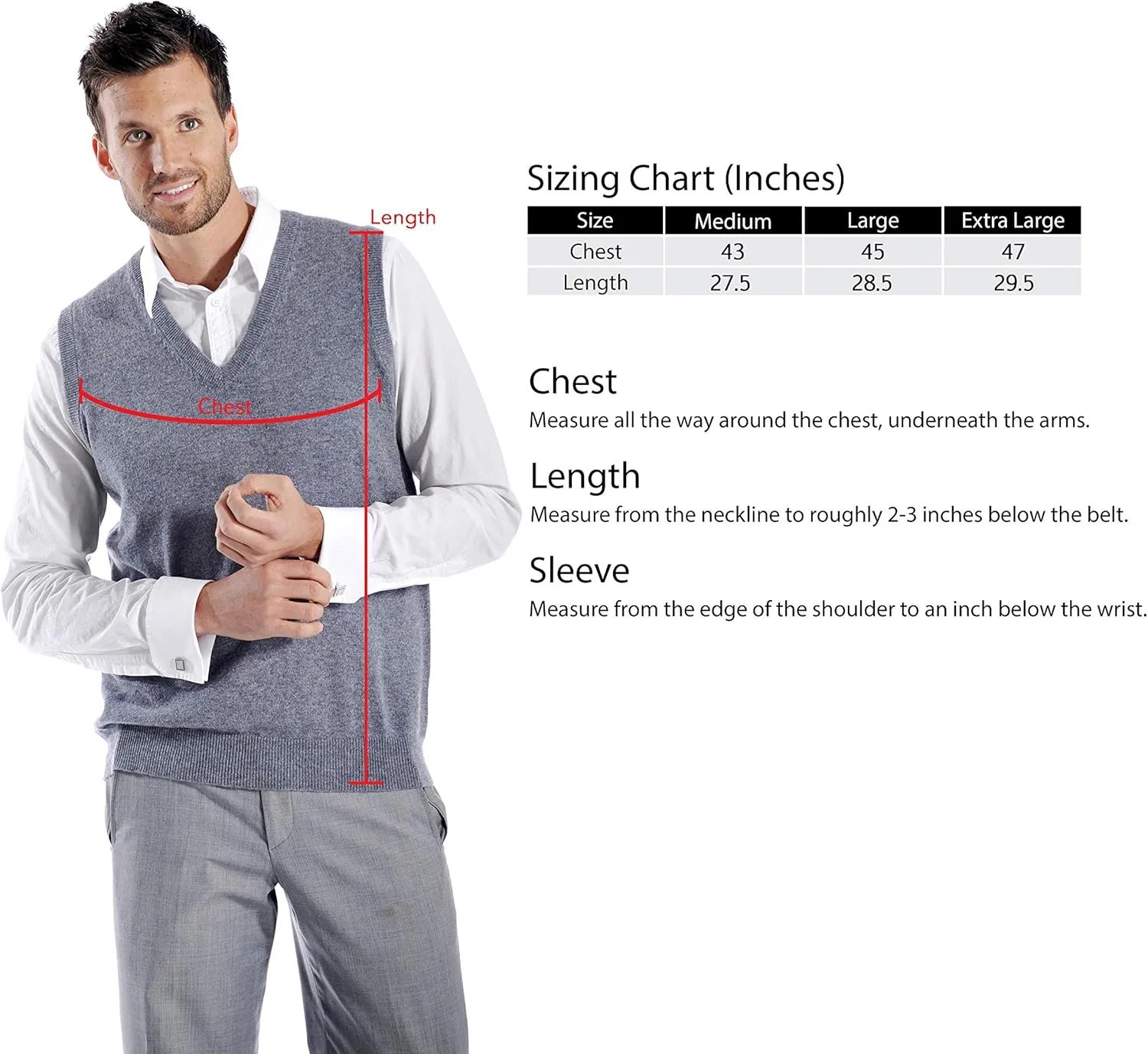 Cashmere Boutique 100% Pure Cashmere Pullover V Neck Sleeveless Sweater for Men – Classic, Vest Style, Soft and Warm Sweater