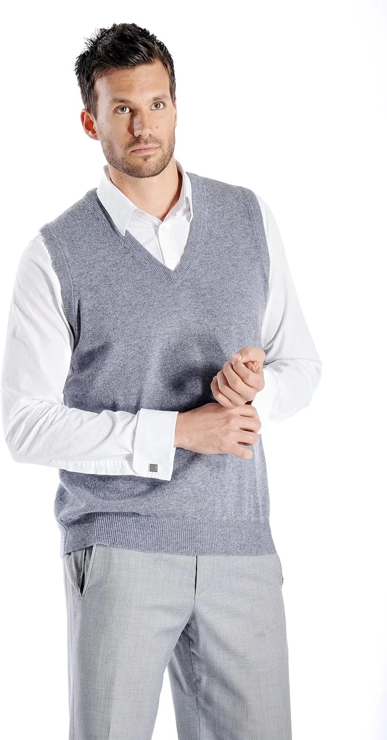 Cashmere Boutique 100% Pure Cashmere Pullover V Neck Sleeveless Sweater for Men – Classic, Vest Style, Soft and Warm Sweater