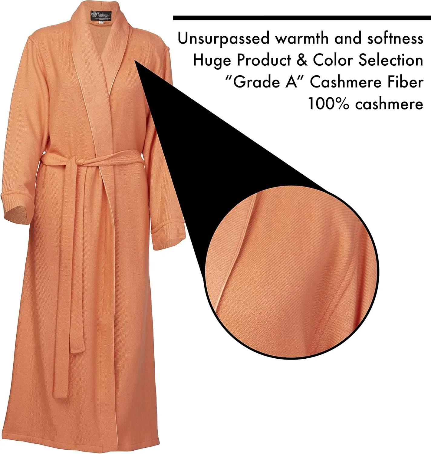 Cashmere Boutique 100% Pure Cashmere Robes for Women – Long, Lightweight, Soft Plush, Winter Warm, and Cozy Women Bathrobe