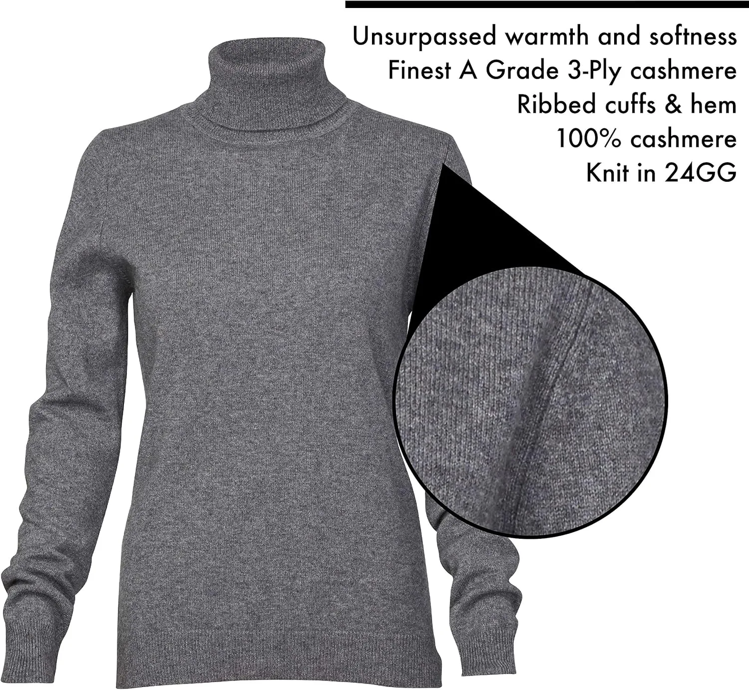 Cashmere Boutique 100% Pure Cashmere Turtleneck Sweater Women - Pullover, Slim Fit, Soft and Warm Long Sleeve Sweater