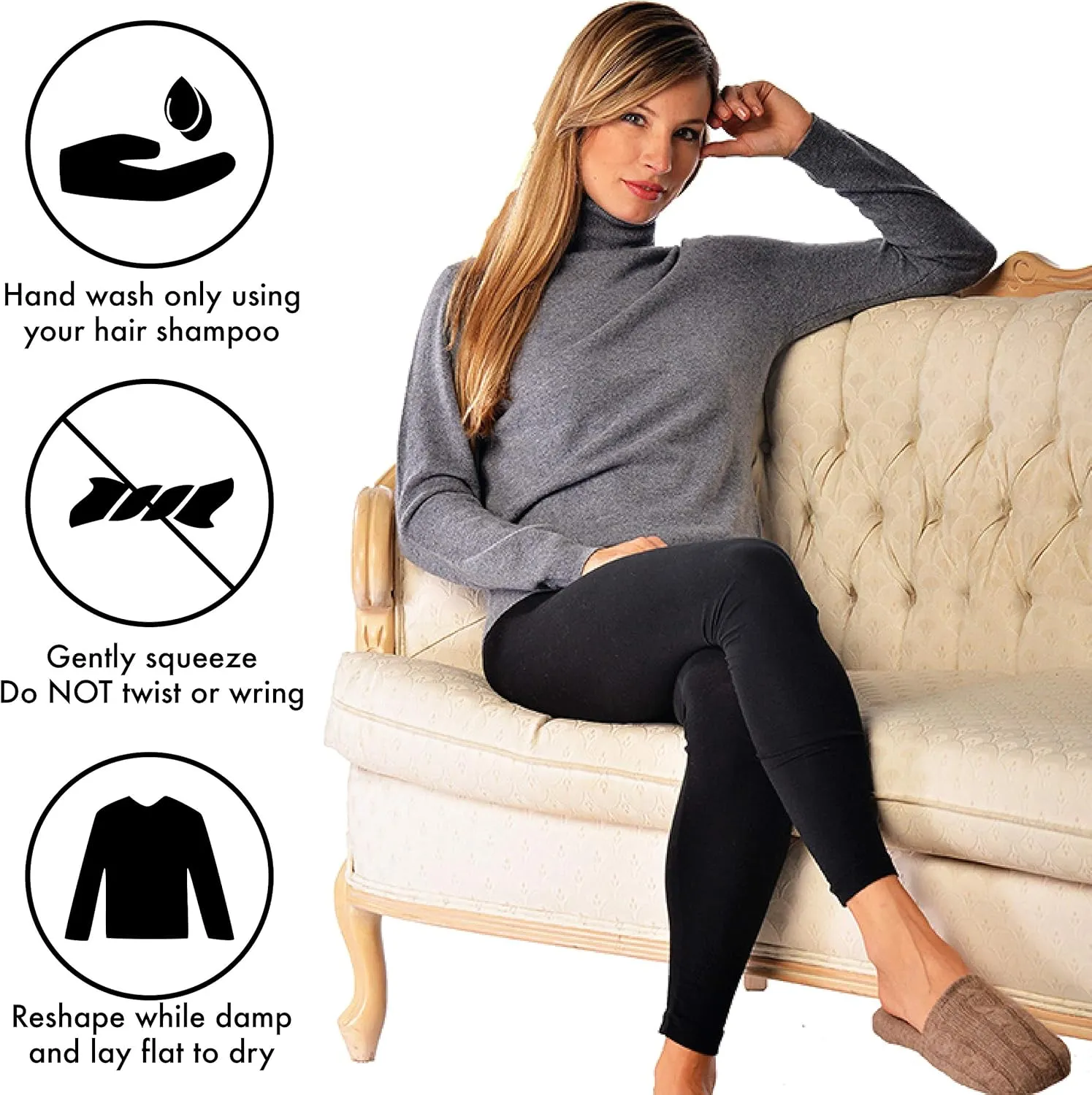 Cashmere Boutique 100% Pure Cashmere Turtleneck Sweater Women - Pullover, Slim Fit, Soft and Warm Long Sleeve Sweater