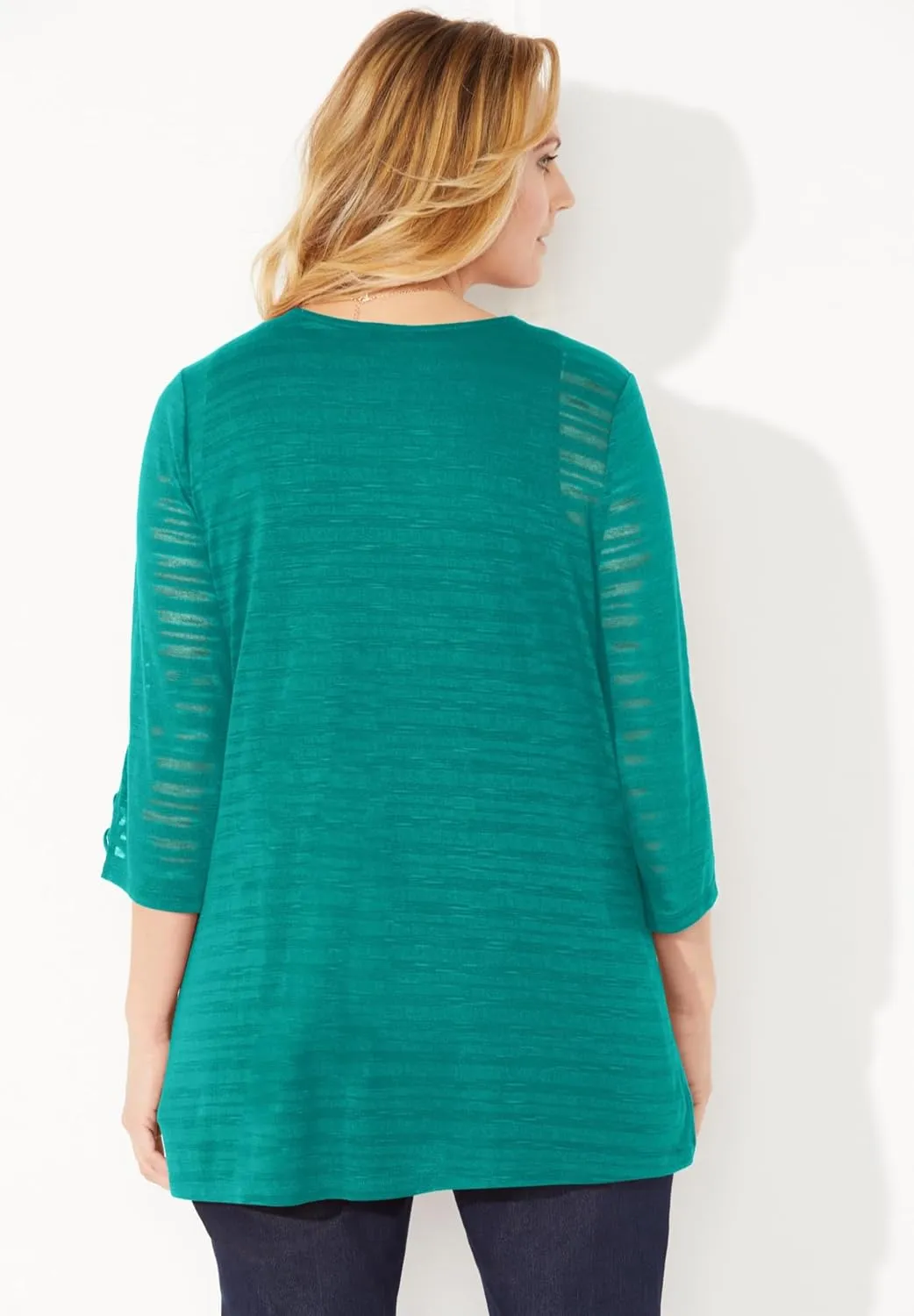 Catherines Women's Plus Size Shadow Stripe Cardigan
