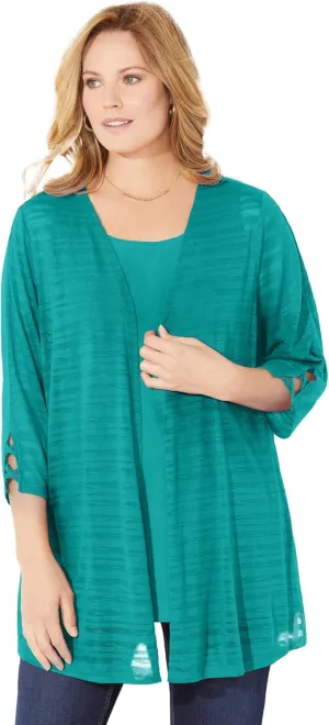 Catherines Women's Plus Size Shadow Stripe Cardigan