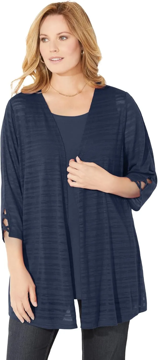 Catherines Women's Plus Size Shadow Stripe Cardigan