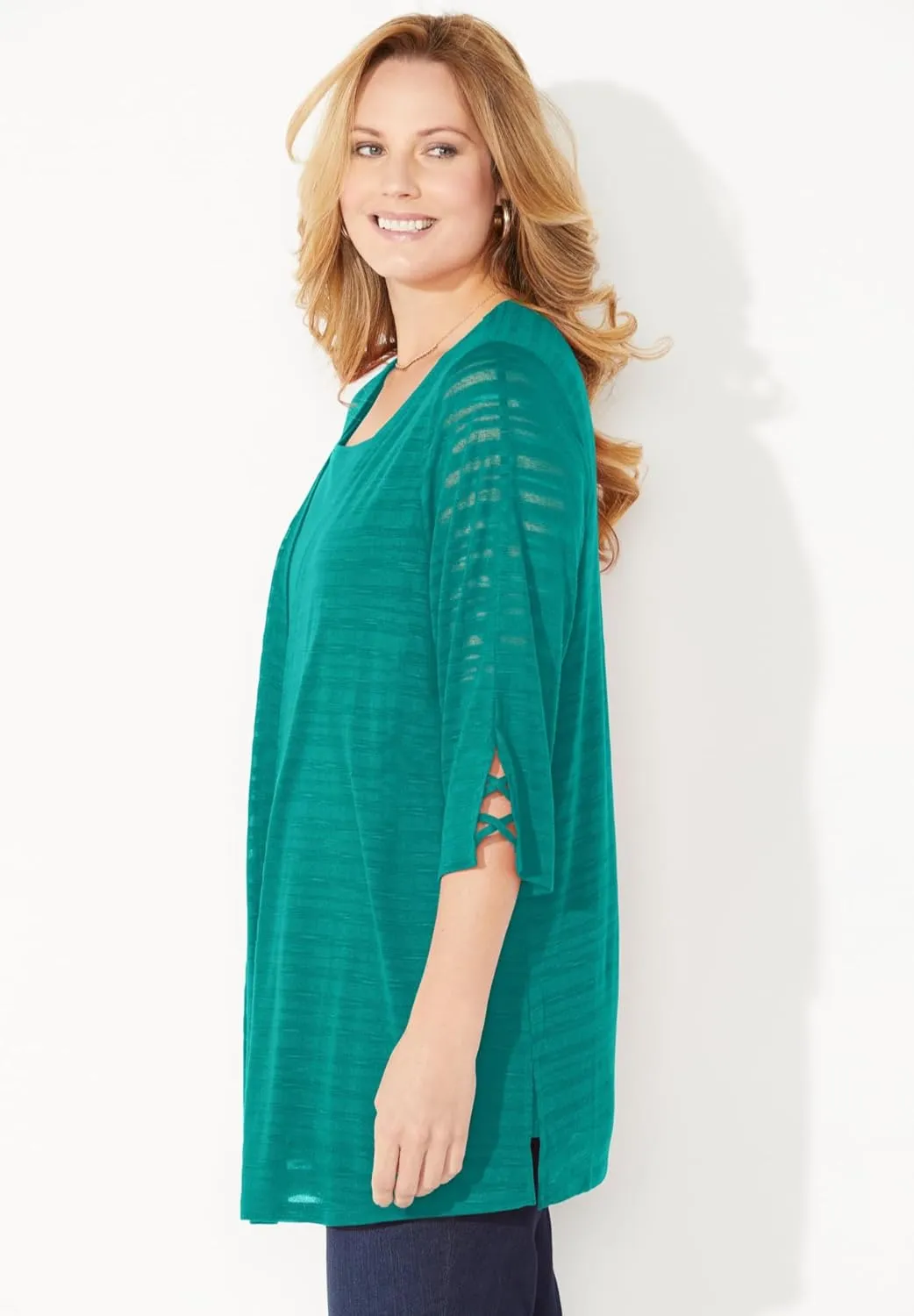Catherines Women's Plus Size Shadow Stripe Cardigan