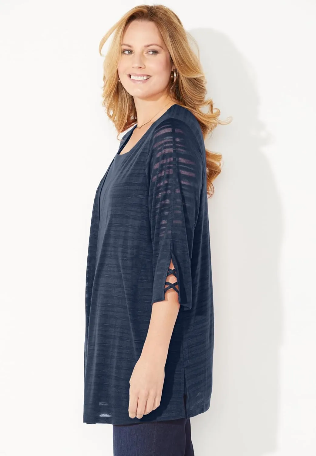 Catherines Women's Plus Size Shadow Stripe Cardigan