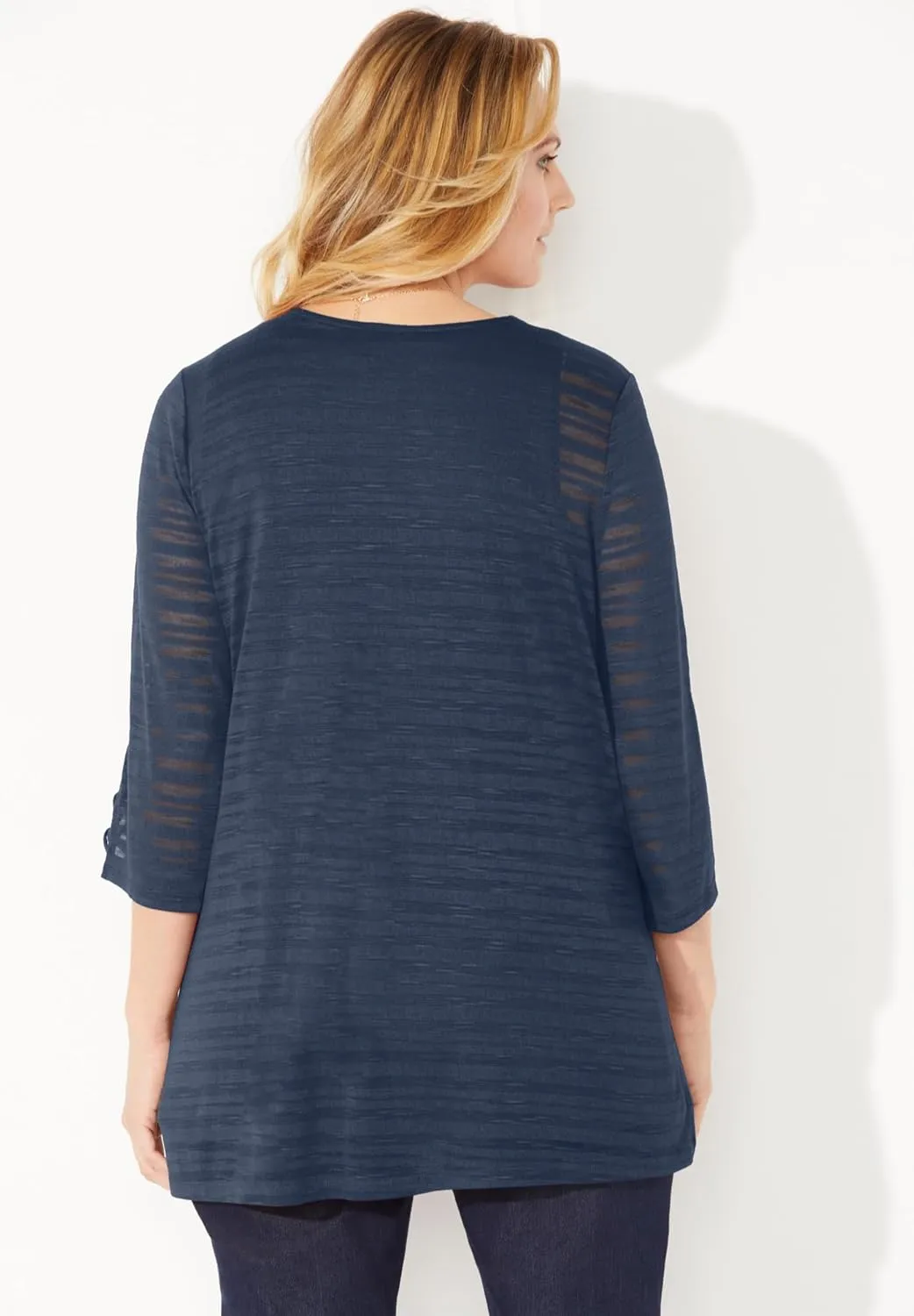Catherines Women's Plus Size Shadow Stripe Cardigan