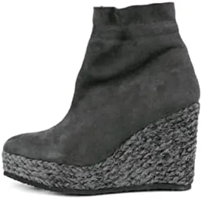 Cecelia New York Megan Grey Suede Wedge Platform Braided Jute Elastic Hold Boots