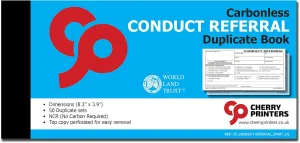 Cherry Conduct Referral Slips for Schools 2pt (8.3 inches x 3.9 inches) 50 Duplicate Copies per Book