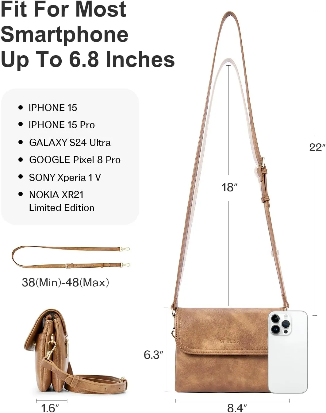 CHOLISS Small Crossbody Bags for Women, Vegan Leather Cell Phone Purse, Mini Travel Purse with Adjustable Strap