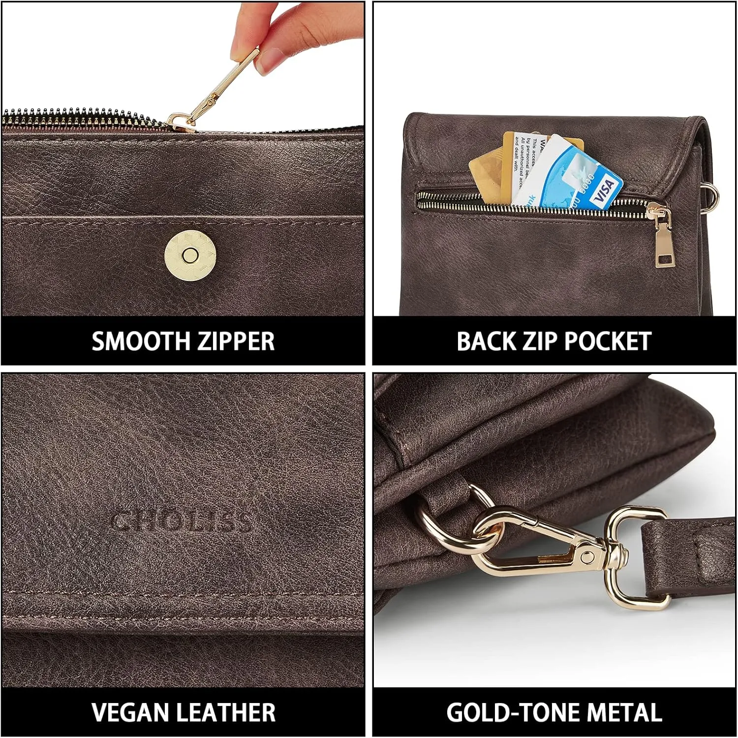 CHOLISS Small Crossbody Bags for Women, Vegan Leather Cell Phone Purse, Mini Travel Purse with Adjustable Strap