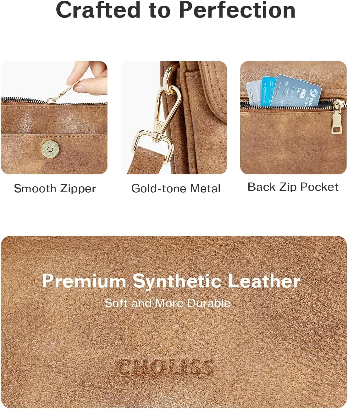 CHOLISS Small Crossbody Bags for Women, Vegan Leather Cell Phone Purse, Mini Travel Purse with Adjustable Strap