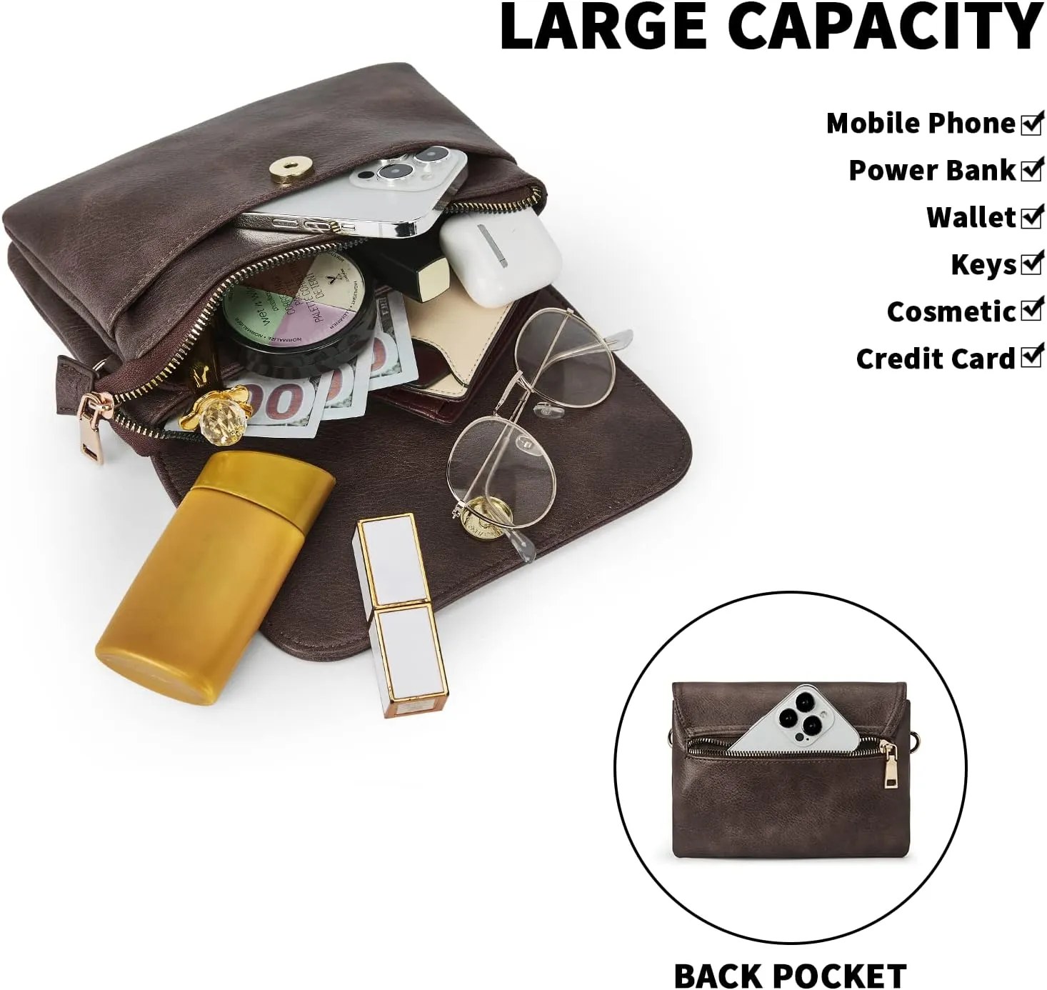 CHOLISS Small Crossbody Bags for Women, Vegan Leather Cell Phone Purse, Mini Travel Purse with Adjustable Strap